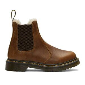 Dr. Martens Leonore Leather Chelsea Boot in Saddle Tan Brown Faux Fur Size 8